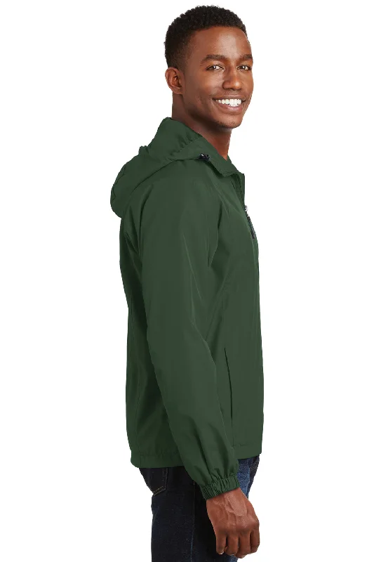 Sport-Tek Mens Water Resistant Full Zip Hooded Jacket - Forest Green