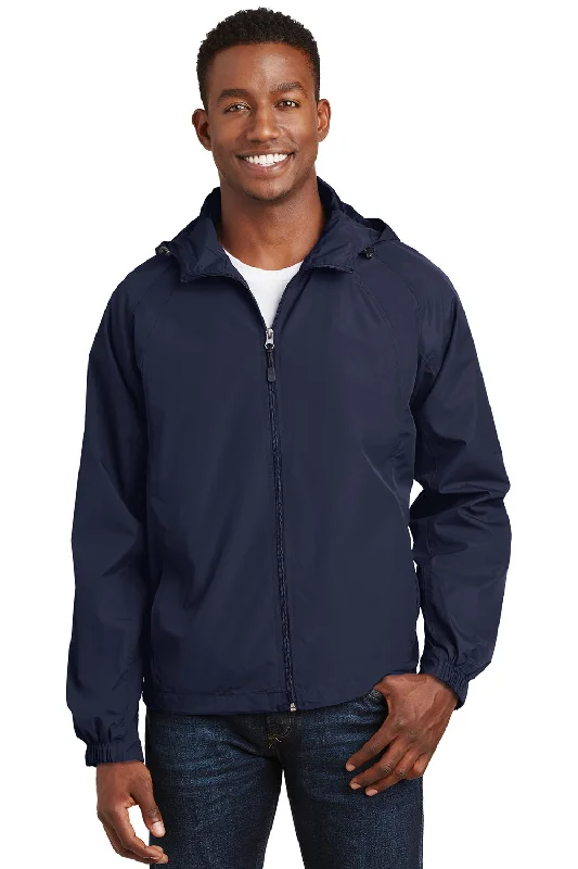 Sport-Tek Mens Water Resistant Full Zip Hooded Jacket - True Navy Blue