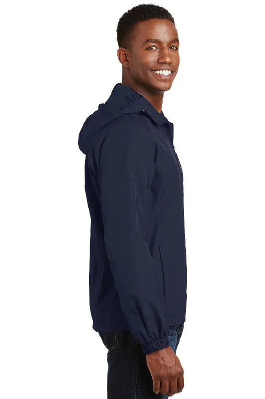 Sport-Tek Mens Water Resistant Full Zip Hooded Jacket - True Navy Blue