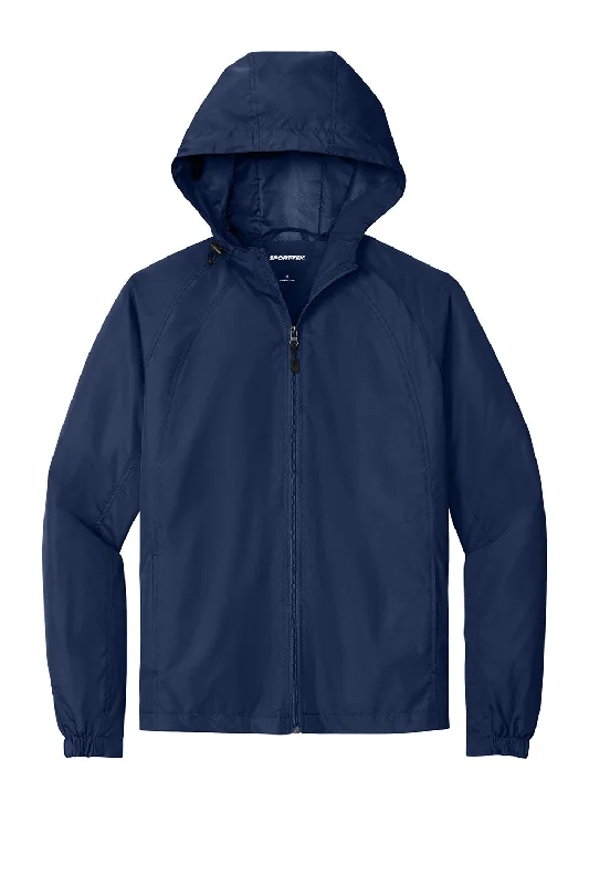 Sport-Tek Mens Water Resistant Full Zip Hooded Jacket - True Navy Blue