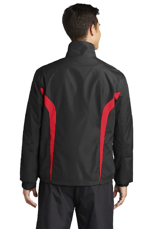 Sport-Tek Mens Water Resistant Full Zip Jacket - Black/True Red