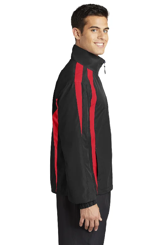 Sport-Tek Mens Water Resistant Full Zip Jacket - Black/True Red