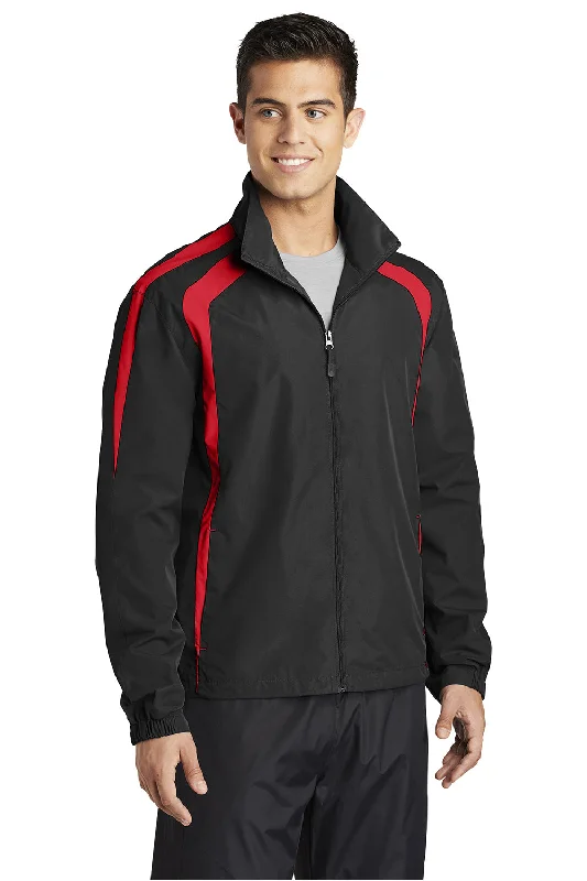 Sport-Tek Mens Water Resistant Full Zip Jacket - Black/True Red