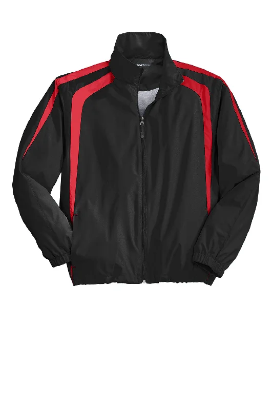 Sport-Tek Mens Water Resistant Full Zip Jacket - Black/True Red