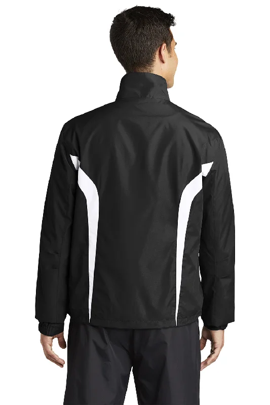 Sport-Tek Mens Water Resistant Full Zip Jacket - Black/White