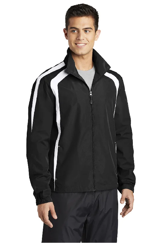 Sport-Tek Mens Water Resistant Full Zip Jacket - Black/White