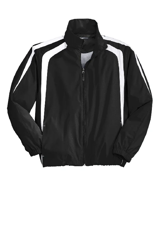 Sport-Tek Mens Water Resistant Full Zip Jacket - Black/White