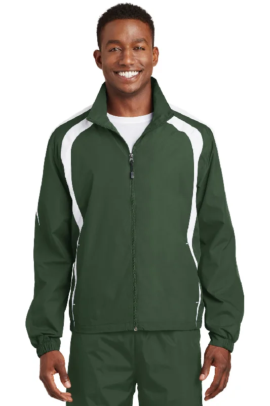 Sport-Tek Mens Water Resistant Full Zip Jacket - Forest Green/White - Closeout