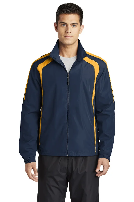 Sport-Tek Mens Water Resistant Full Zip Jacket - True Navy Blue/Gold