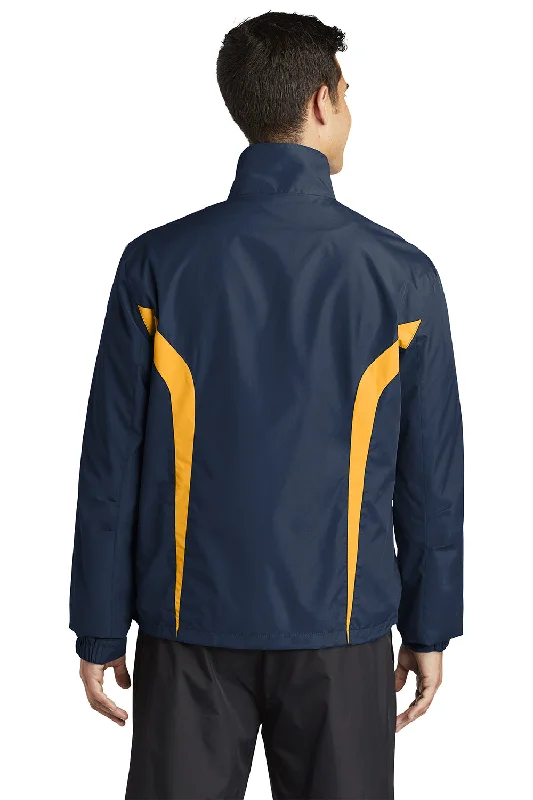 Sport-Tek Mens Water Resistant Full Zip Jacket - True Navy Blue/Gold