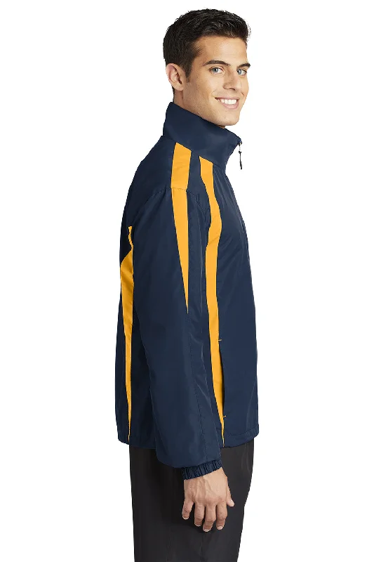 Sport-Tek Mens Water Resistant Full Zip Jacket - True Navy Blue/Gold