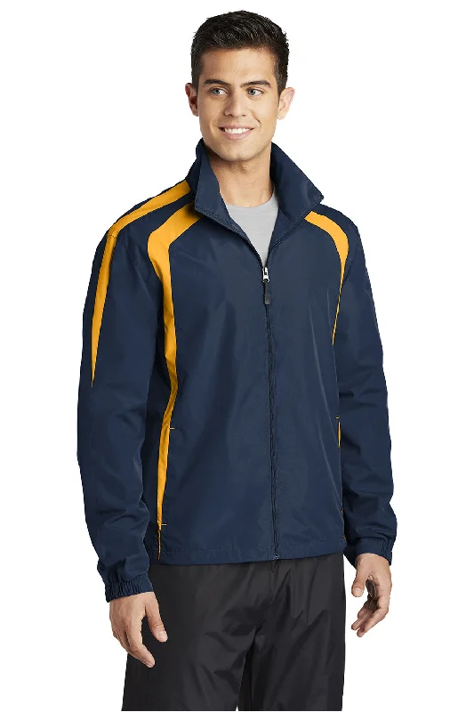 Sport-Tek Mens Water Resistant Full Zip Jacket - True Navy Blue/Gold