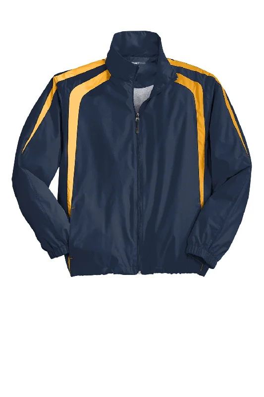 Sport-Tek Mens Water Resistant Full Zip Jacket - True Navy Blue/Gold