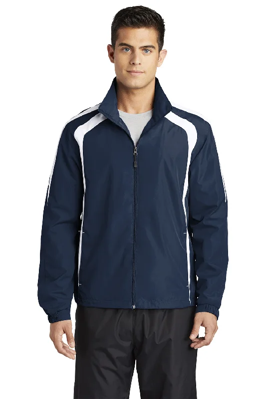 Sport-Tek Mens Water Resistant Full Zip Jacket - True Navy Blue/White