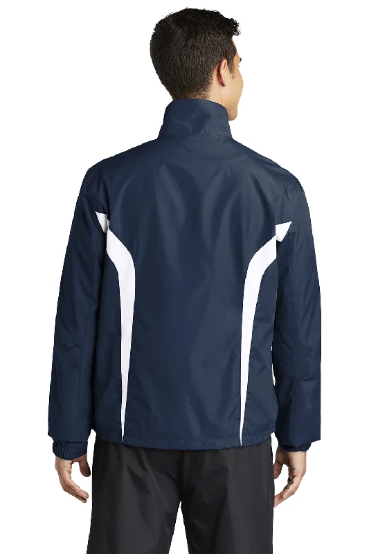 Sport-Tek Mens Water Resistant Full Zip Jacket - True Navy Blue/White