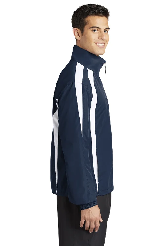 Sport-Tek Mens Water Resistant Full Zip Jacket - True Navy Blue/White