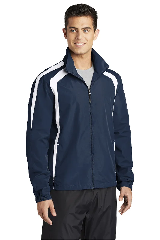 Sport-Tek Mens Water Resistant Full Zip Jacket - True Navy Blue/White