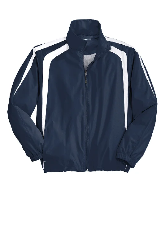 Sport-Tek Mens Water Resistant Full Zip Jacket - True Navy Blue/White