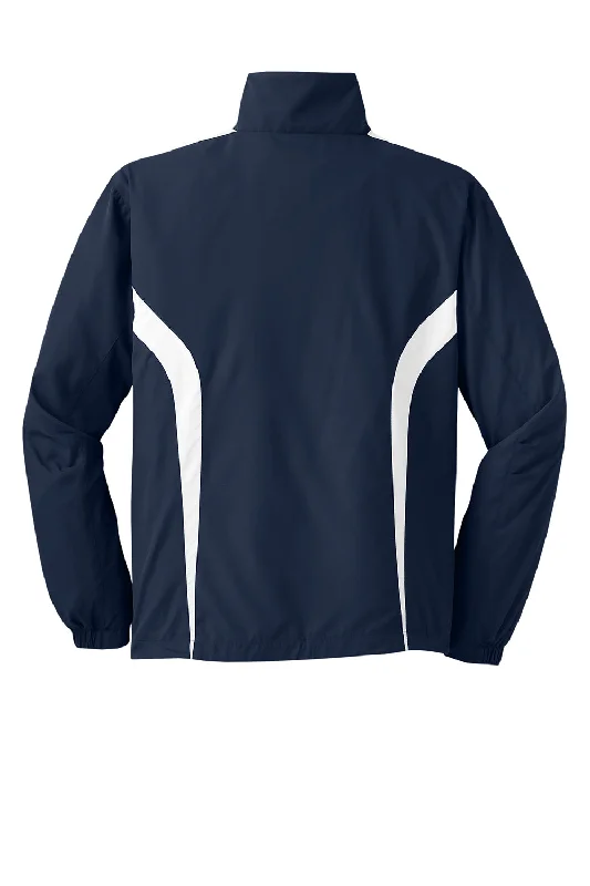 Sport-Tek Mens Water Resistant Full Zip Jacket - True Navy Blue/White