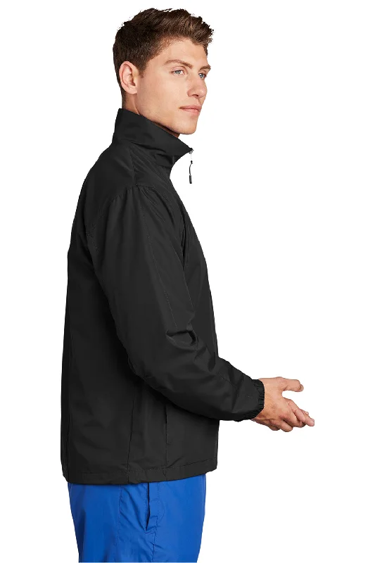 Sport-Tek Mens Water Resistant Full Zip Wind Jacket - Black