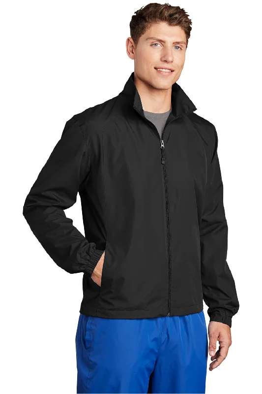 Sport-Tek Mens Water Resistant Full Zip Wind Jacket - Black