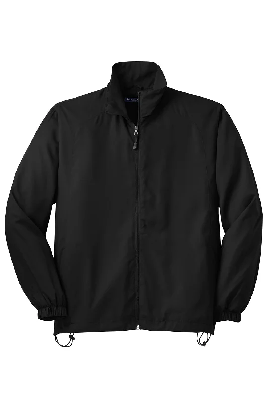 Sport-Tek Mens Water Resistant Full Zip Wind Jacket - Black