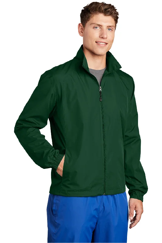 Sport-Tek Mens Water Resistant Full Zip Wind Jacket - Forest Green