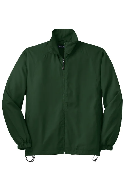 Sport-Tek Mens Water Resistant Full Zip Wind Jacket - Forest Green