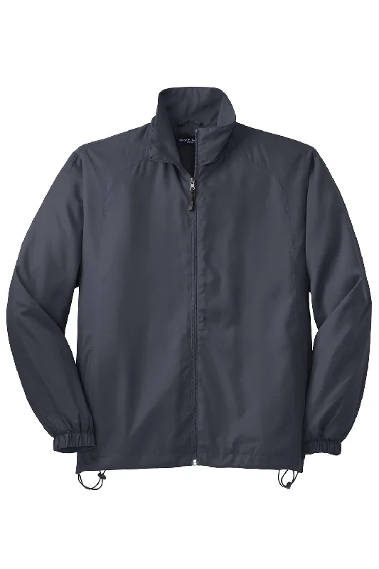 Sport-Tek Mens Water Resistant Full Zip Wind Jacket - Graphite Grey