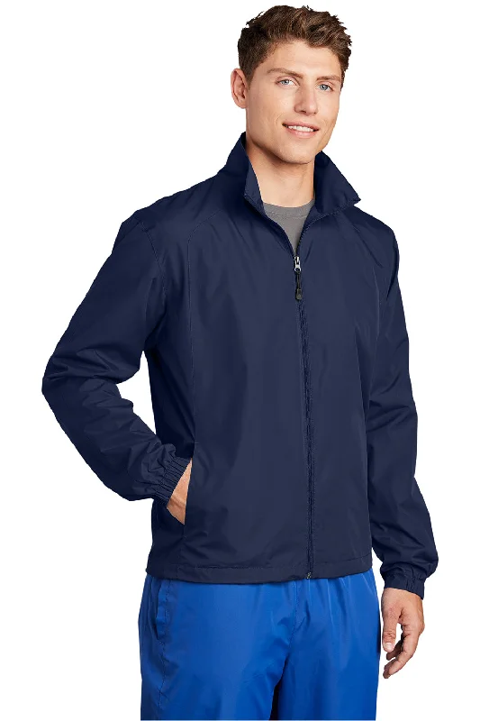 Sport-Tek Mens Water Resistant Full Zip Wind Jacket - True Navy Blue