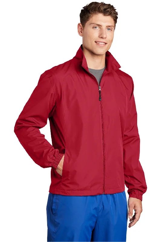 Sport-Tek Mens Water Resistant Full Zip Wind Jacket - True Red