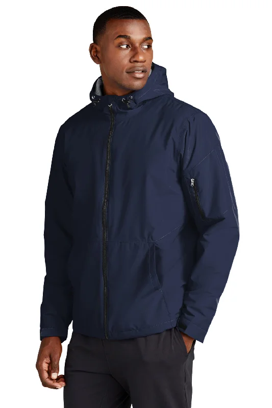 Sport-Tek Mens Waterproof Insulated Full Zip Hooded Jacket - True Navy Blue