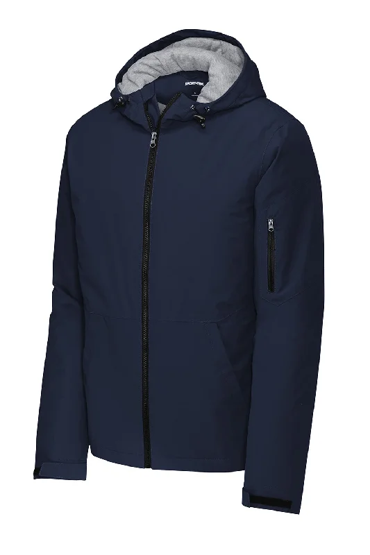 Sport-Tek Mens Waterproof Insulated Full Zip Hooded Jacket - True Navy Blue