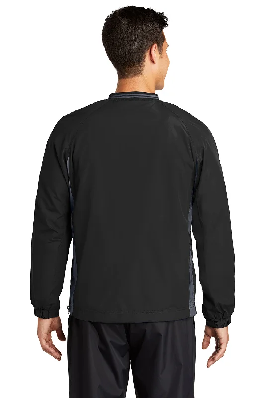 Sport-Tek Mens Water Resistant V-Neck Jacket - Black/Graphite Grey