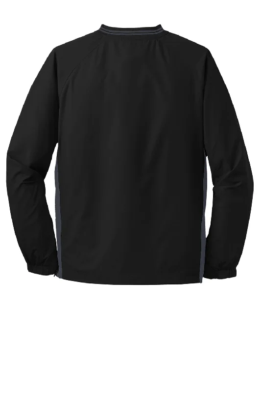 Sport-Tek Mens Water Resistant V-Neck Jacket - Black/Graphite Grey