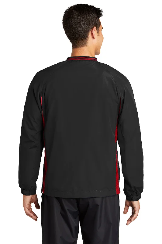 Sport-Tek Mens Water Resistant V-Neck Jacket - Black/True Red