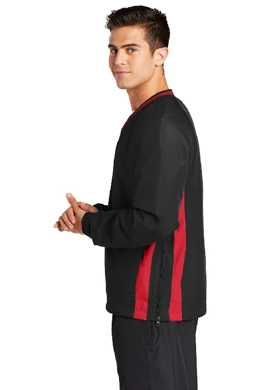 Sport-Tek Mens Water Resistant V-Neck Jacket - Black/True Red