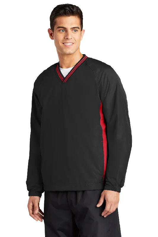 Sport-Tek Mens Water Resistant V-Neck Jacket - Black/True Red