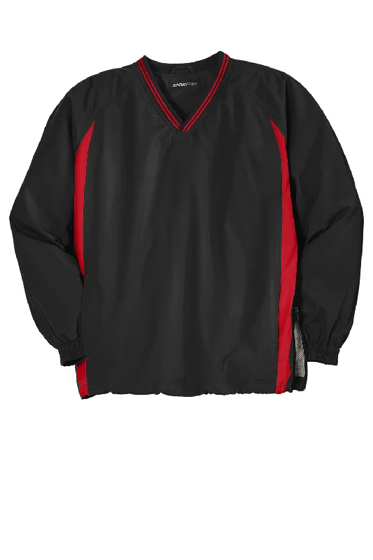 Sport-Tek Mens Water Resistant V-Neck Jacket - Black/True Red