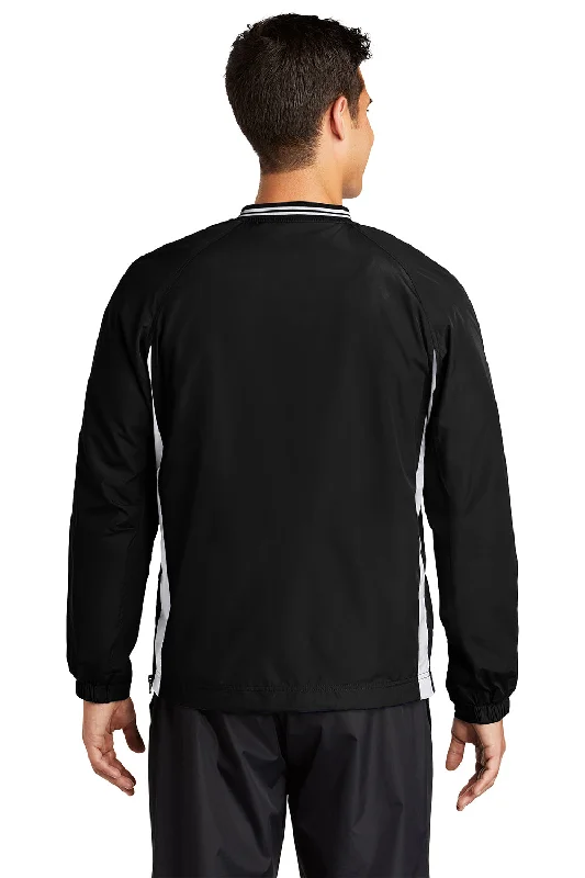 Sport-Tek Mens Water Resistant V-Neck Jacket - Black/White