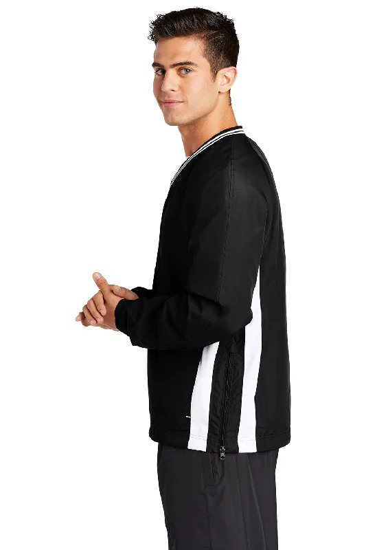 Sport-Tek Mens Water Resistant V-Neck Jacket - Black/White