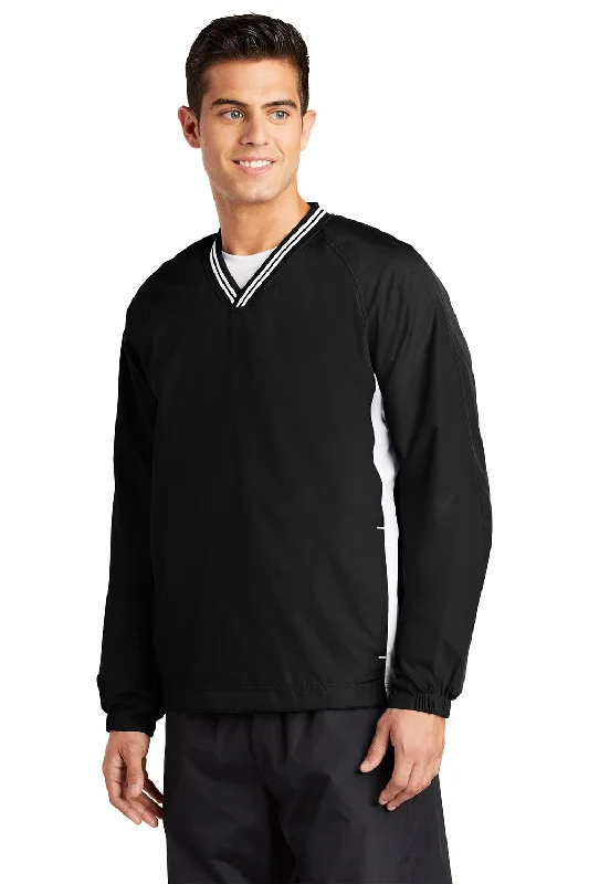 Sport-Tek Mens Water Resistant V-Neck Jacket - Black/White