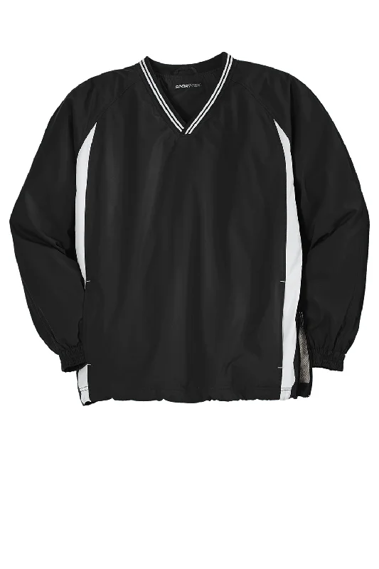 Sport-Tek Mens Water Resistant V-Neck Jacket - Black/White