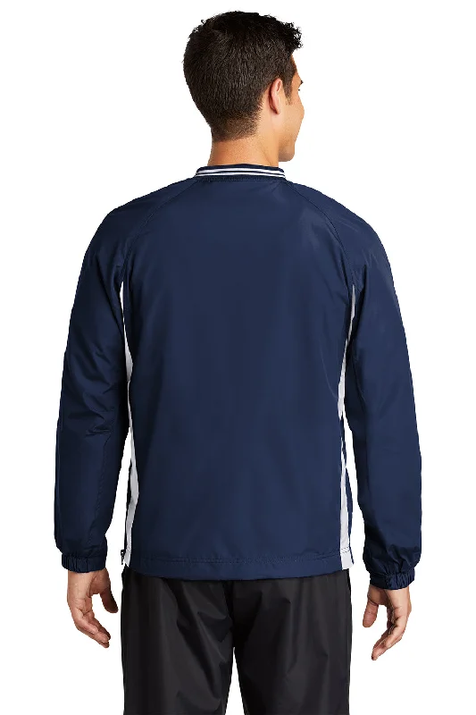 Sport-Tek Mens Water Resistant V-Neck Jacket - True Navy Blue/White