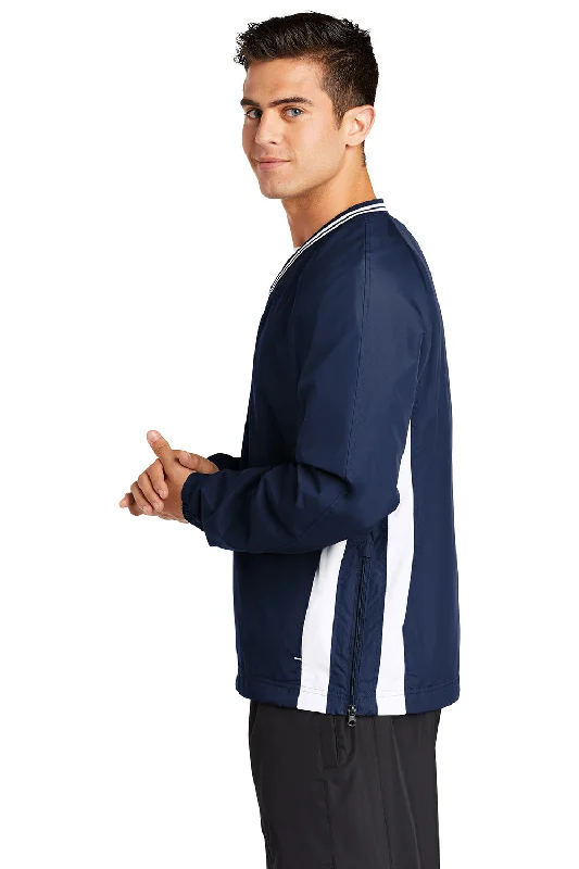 Sport-Tek Mens Water Resistant V-Neck Jacket - True Navy Blue/White