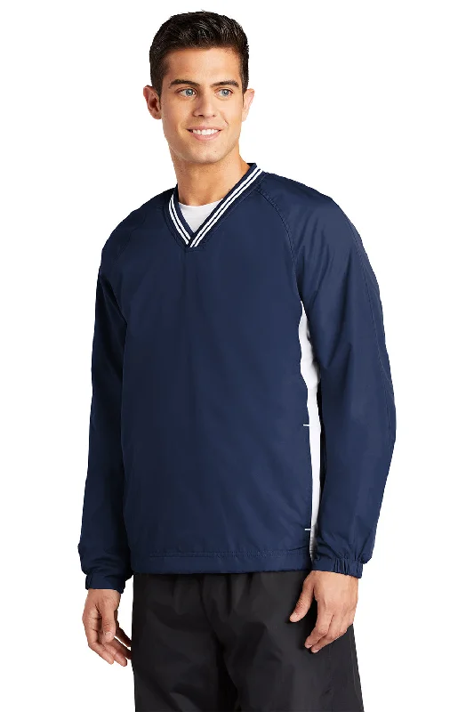 Sport-Tek Mens Water Resistant V-Neck Jacket - True Navy Blue/White