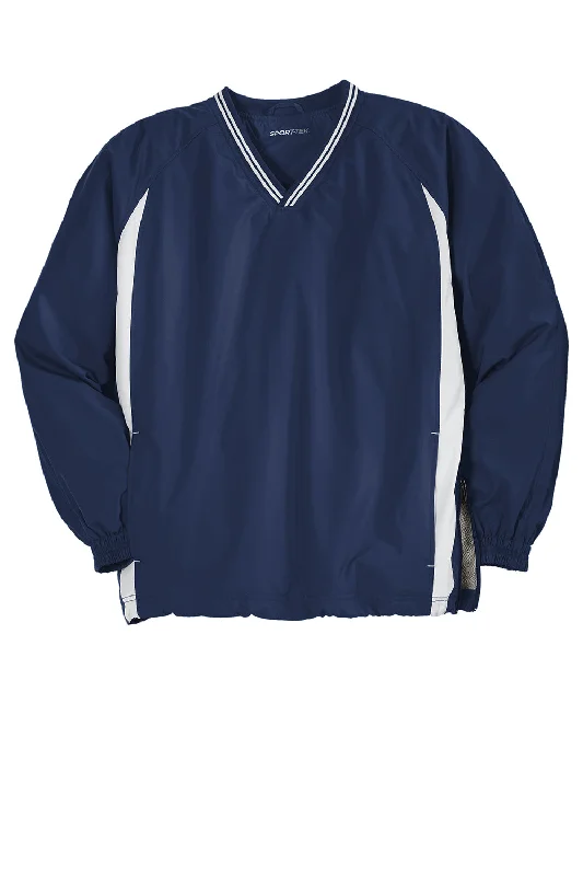 Sport-Tek Mens Water Resistant V-Neck Jacket - True Navy Blue/White