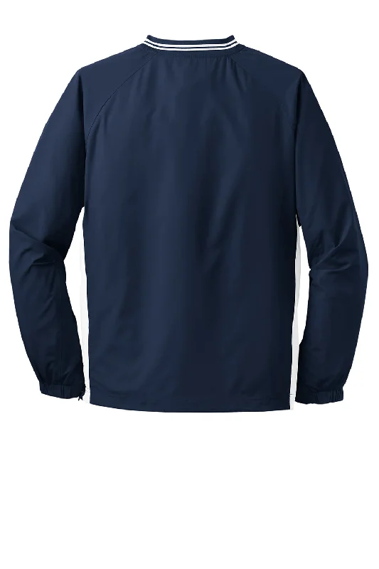 Sport-Tek Mens Water Resistant V-Neck Jacket - True Navy Blue/White