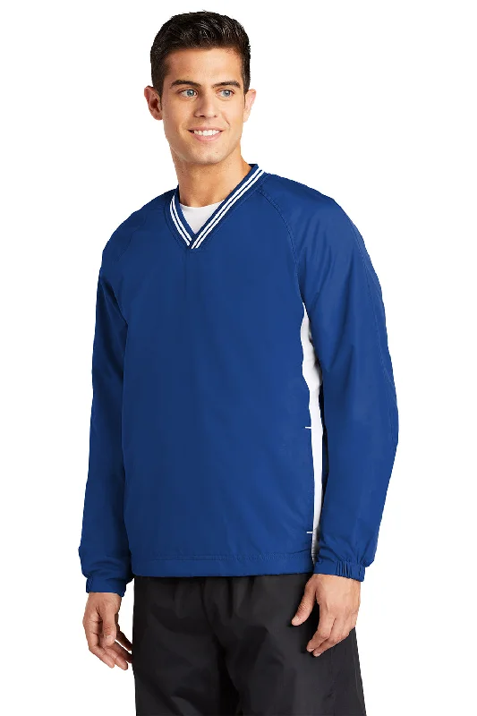 Sport-Tek Mens Water Resistant V-Neck Jacket - True Royal Blue/White