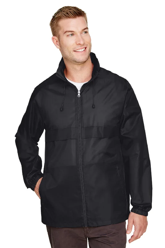 Team 365 Mens Zone Protect Water Resistant Full Zip Hooded Jacket - Black